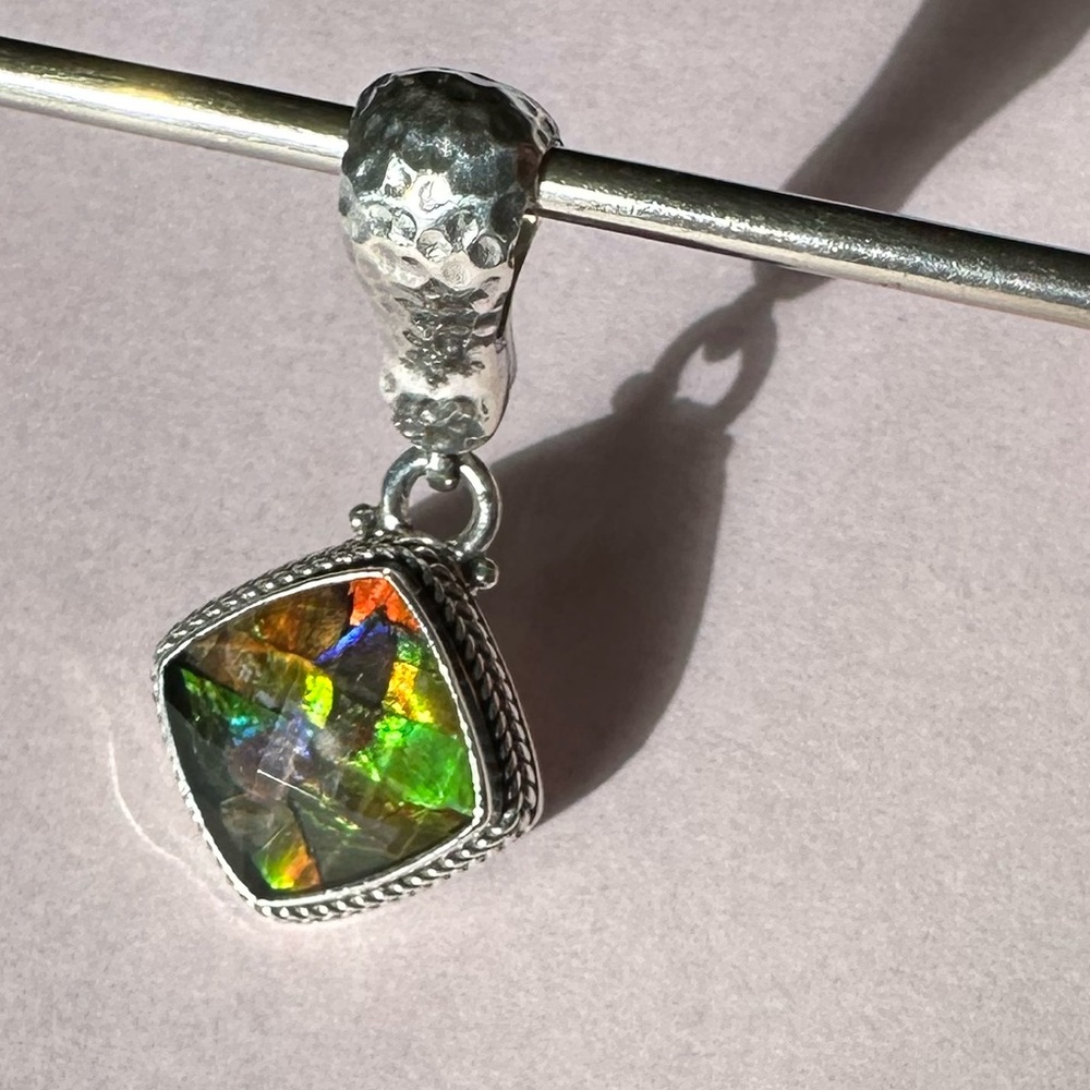 Sarda Ammolite Silver Enhancer. 1.75” drop. .75” wide. - Picture 3 of 11